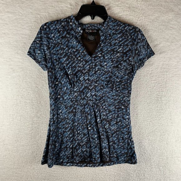 Style & Co. Blouse Women's Small Blue Abstract Cap‎ Sleeve Casual Top 7935 - Picture 1 of 6